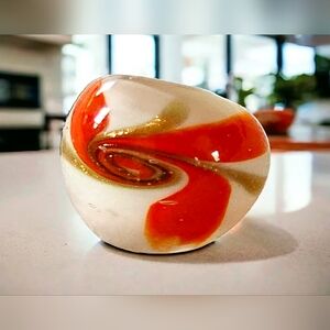 Murano White, Orange & Gold Swirl Glass Ring